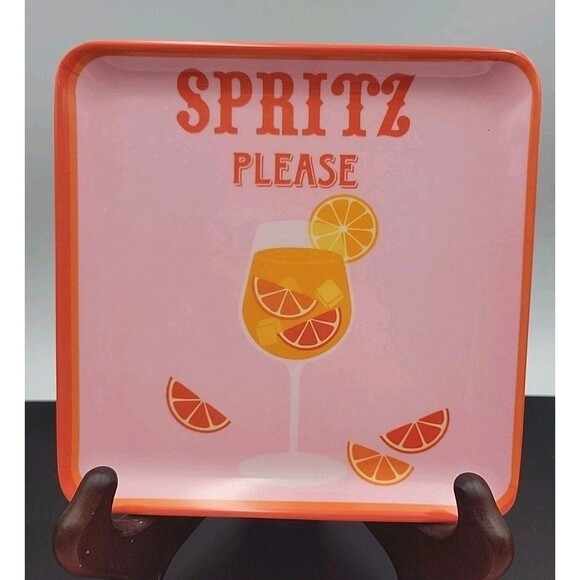 C&C California Home  4 Appetizer Plates SPRITZ PLEASE Square Melamine Cocktails - Picture 3 of 8